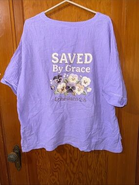 Haband Lavender "Saved By Grace" Embroidered Floral Top